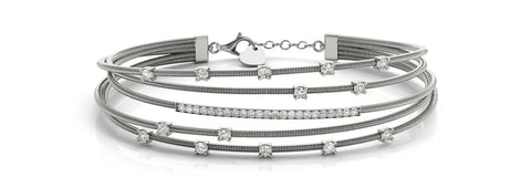 14kt White Gold Flexible Diamond Bangle Bracelet - Dia.65ct