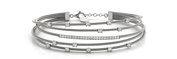 14kt White Gold Flexible Diamond Bangle Bracelet - Dia.65ct