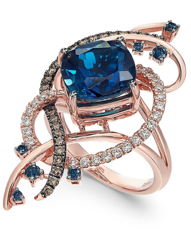 Le Vian Exotics® Deep Sea Blue Topaz™ (5-3/8 ct. t.w.) and Diamond (3/4 ct. t.w.) Ring in 14k Rose Gold
