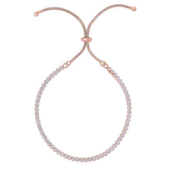Silver 9.25 inches Rose Finish 1.75mm Shiny Tennis Bracelet on 1.5mm Snake Chain with Draw String Clasp