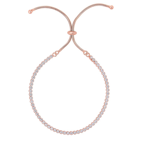 Silver 9.25 inches Rose Finish 1.75mm Shiny Tennis Bracelet on 1.5mm Snake Chain with Draw String Clasp