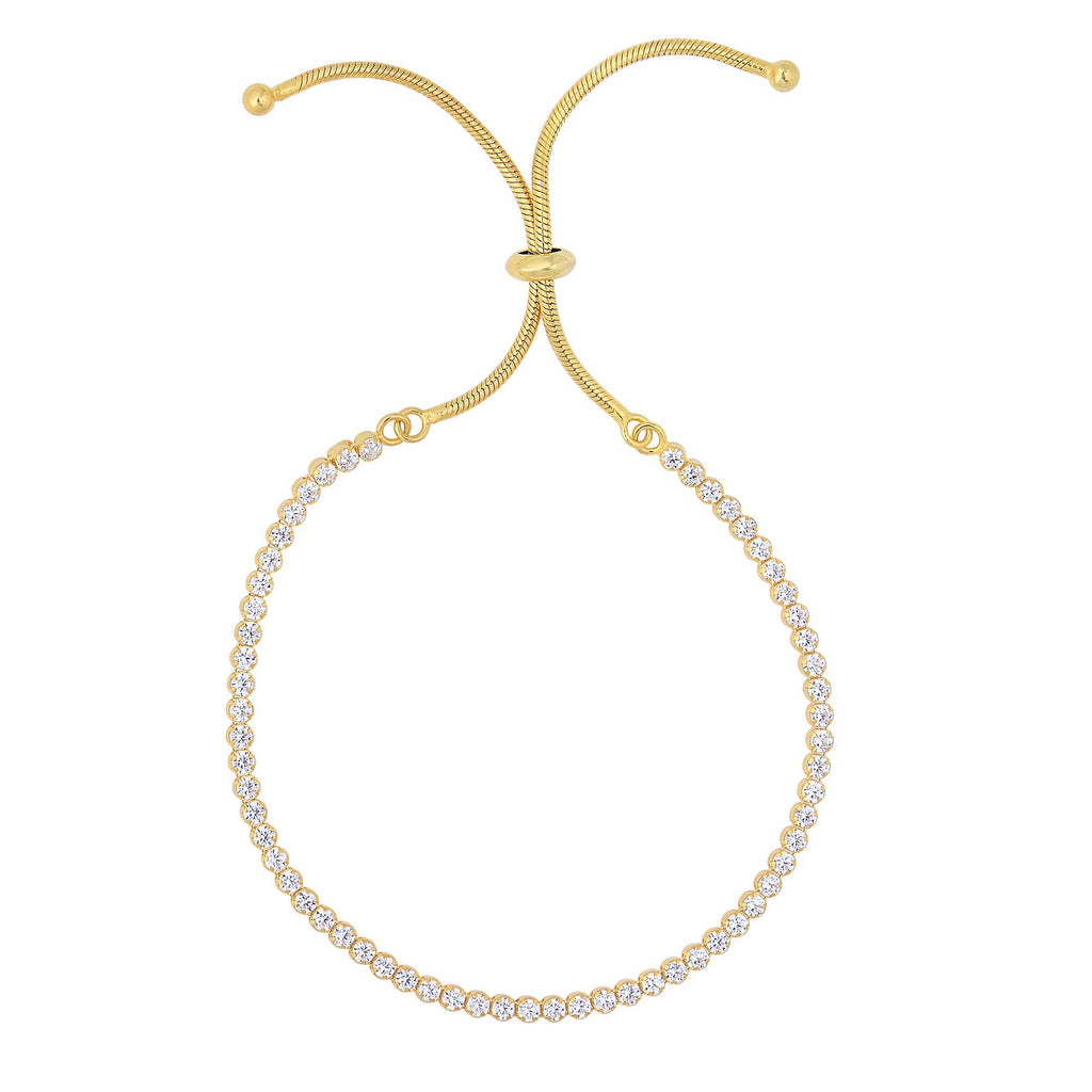 Silver 9.25 inches Yellow Finish 1.75mm Shiny Tennis Bracelet on 1.5mm Snake Chain with Draw String Clasp