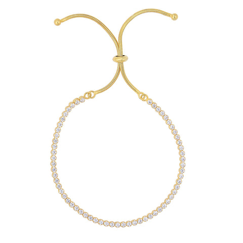 Silver 9.25 inches Yellow Finish 1.75mm Shiny Tennis Bracelet on 1.5mm Snake Chain with Draw String Clasp