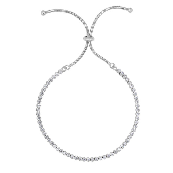 Silver 9.25 inches Rhodium Finish 1.75mm Shiny Tennis Bracelet on 1.5mm Snake Chain with Draw String Clasp