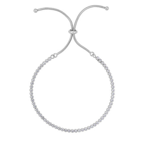 Silver 9.25 inches Rhodium Finish 1.75mm Shiny Tennis Bracelet on 1.5mm Snake Chain with Draw String Clasp