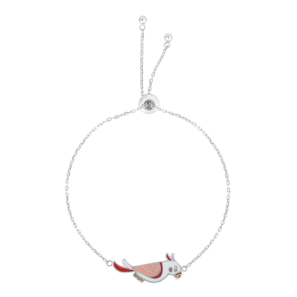 Silver 9.25 inches with Rhodium Finish 10x28.8mm(CE),1.1mm(Ch) Diamond Cut Adjustable Bird Bracelet with Draw String Clasp