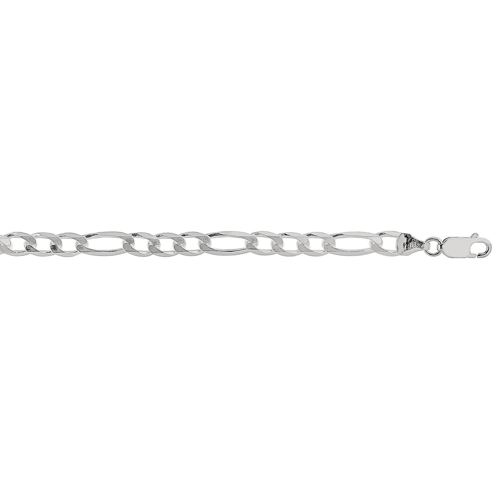Silver 8.5 inches with Rhodium Finish 5.5mm Diamond Cut Figaro Chain with Lobster Clasp