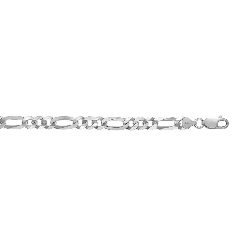 Silver 8.5 inches with Rhodium Finish 7.8mm Diamond Cut Figaro Chain with Lobster Clasp