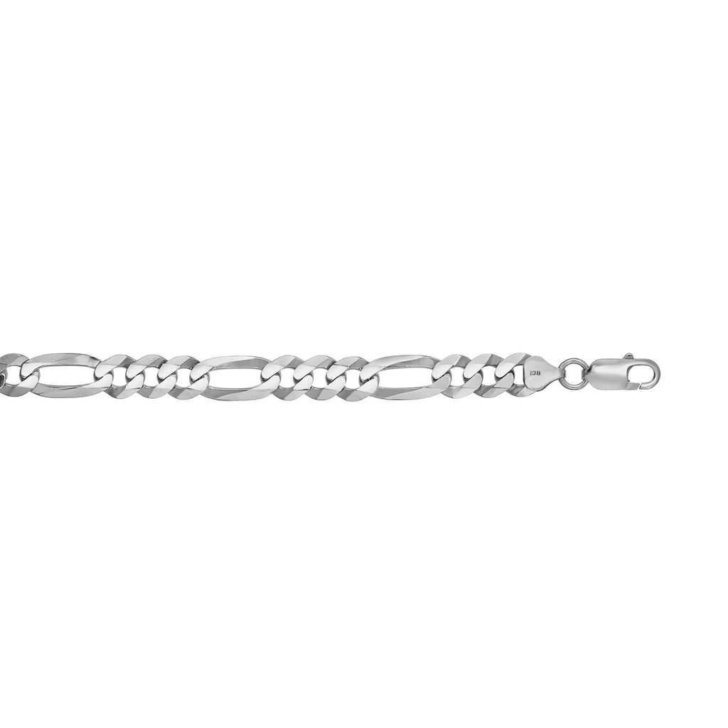 Silver 8.5 inches with Rhodium Finish 9.5mm Diamond Cut Figaro Chain with Lobster Clasp