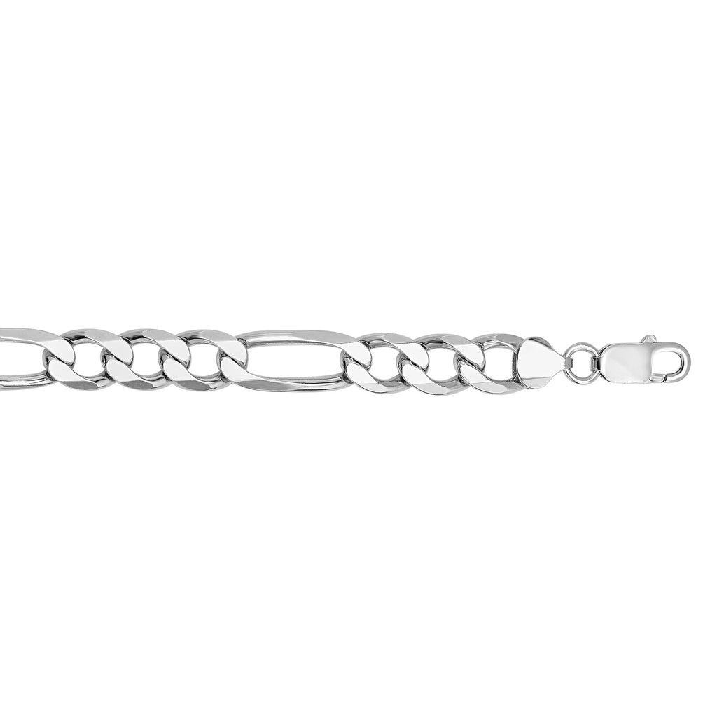 Silver 9 inches Rhodium Finish 9mm Diamond Cut Figaro Chain with Lobster Clasp