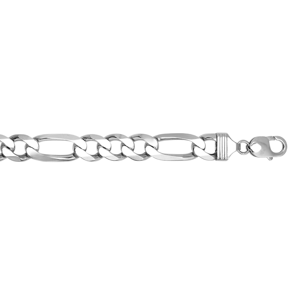 Silver 09 inches Rhodium Finish 11.6mm Diamond Cut Figaro Chain with Lobster Clasp Silver with Rhodium Stardust Finish NO NICKEL