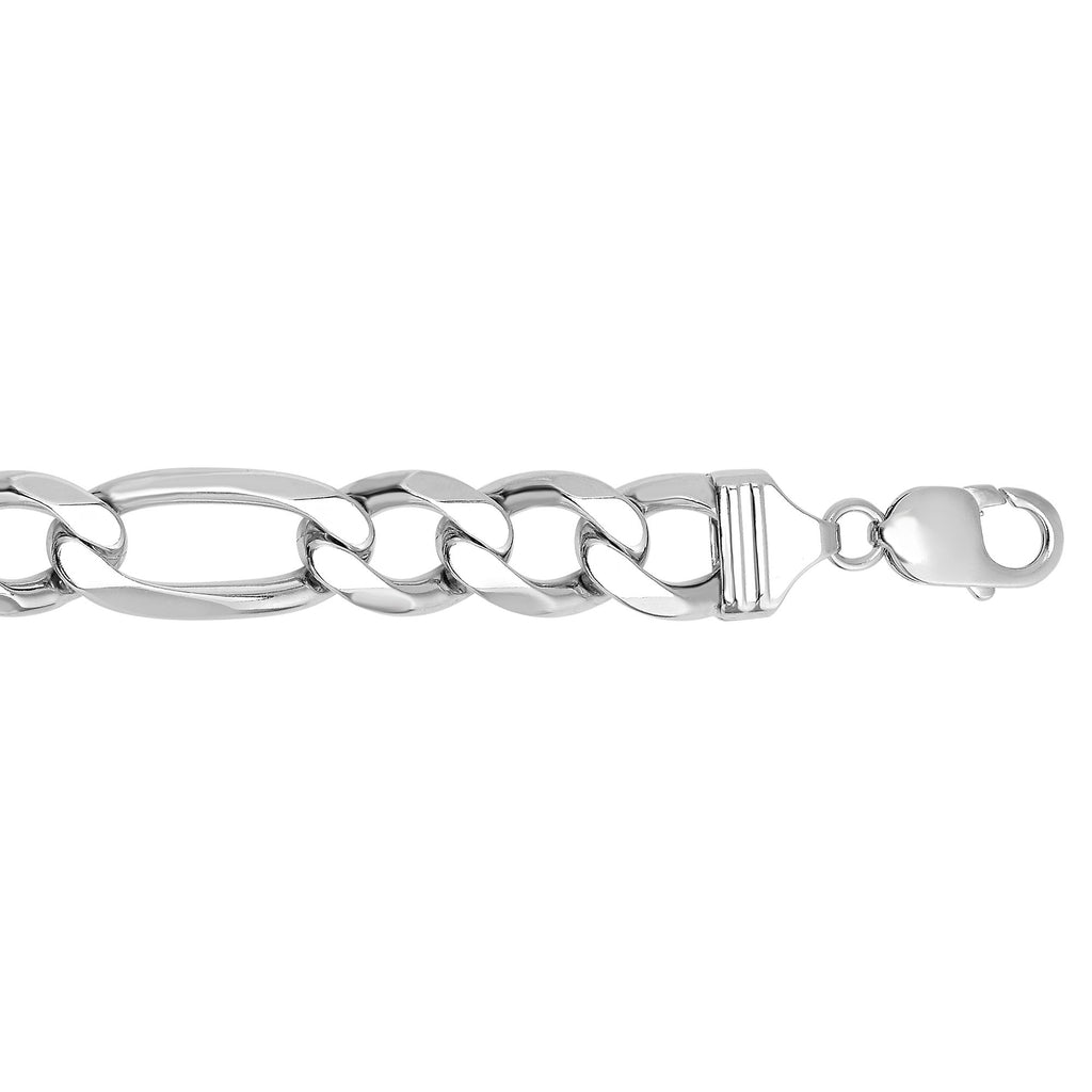 Silver 09 inches Rhodium Finish 13.6mm Diamond Cut Figaro Chain with Lobster Clasp