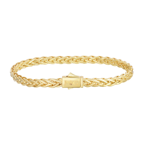 14kt 7.5 inches Yellow Gold Shiny Fancy Weaved Braided Bracelet with Box Clasp