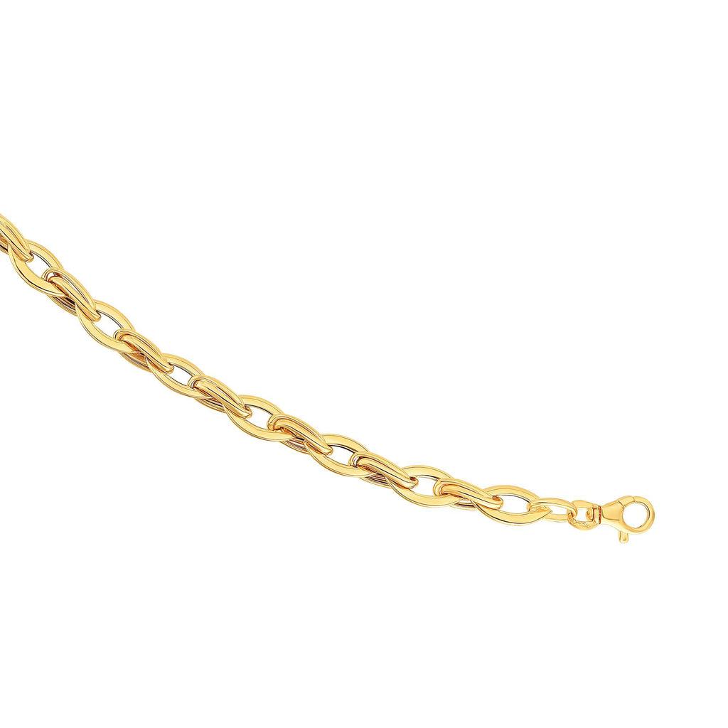 14kt Gold 7.75 inches Yellow Finish 7.1mm Shiny Marquise Link Bracelet with Lobster Clasp