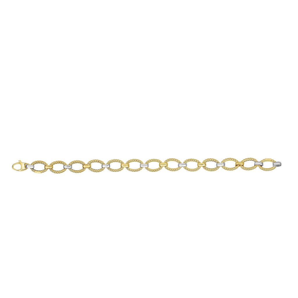 14kt 7.5 inches Yellow+White Gold Twisted Oval Link Bracelet with Lobster Clasp