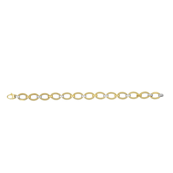 14kt 7.5 inches Yellow+White Gold Twisted Oval Link Bracelet with Lobster Clasp