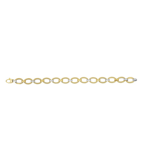 14kt 7.5 inches Yellow+White Gold Twisted Oval Link Bracelet with Lobster Clasp