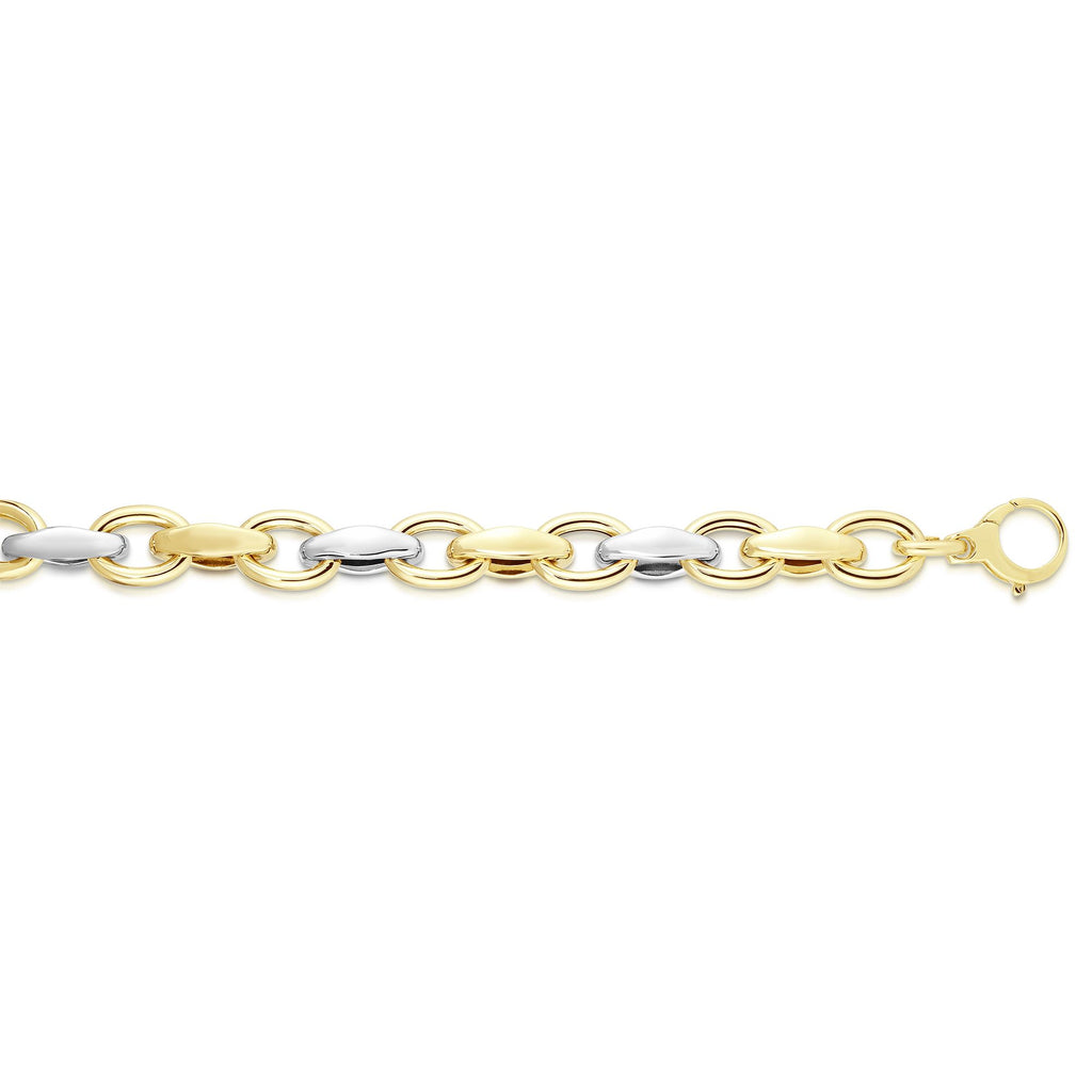 14kt 7.75 inches Yellow+White Gold Shiny Marquis+Oval Oval Link Bracelet with Lobster Clasp