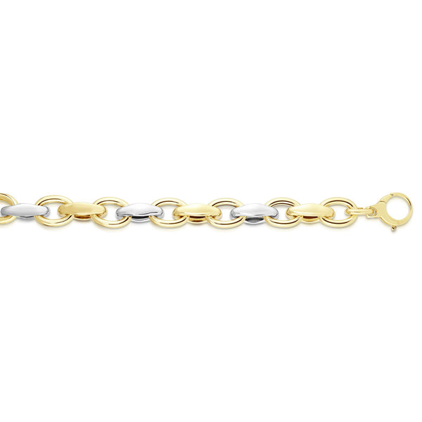 14kt 7.75 inches Yellow+White Gold Shiny Marquis+Oval Oval Link Bracelet with Lobster Clasp