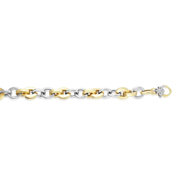 14kt 7.5 inches Yellow+White Gold Shiny Square Tube+Round Tube Oval Link Bracelet with lobster Clasp