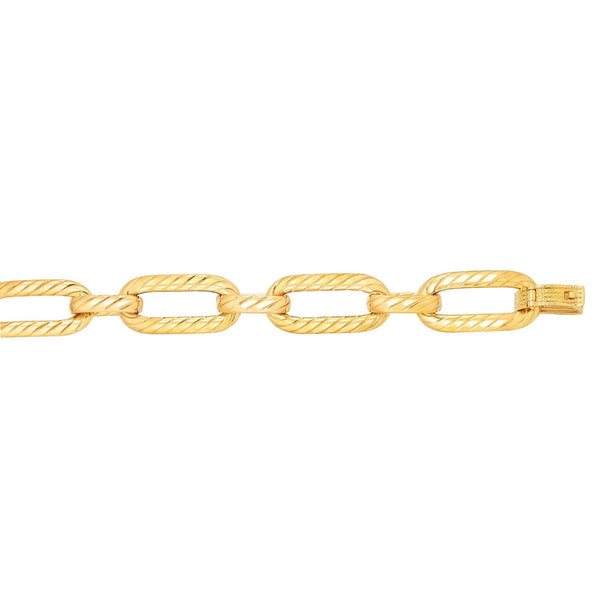 14kt 8 inches Yellow Gold Shiny+Textured 13.6mm Oval Link Bracelet with Buckle Clasp