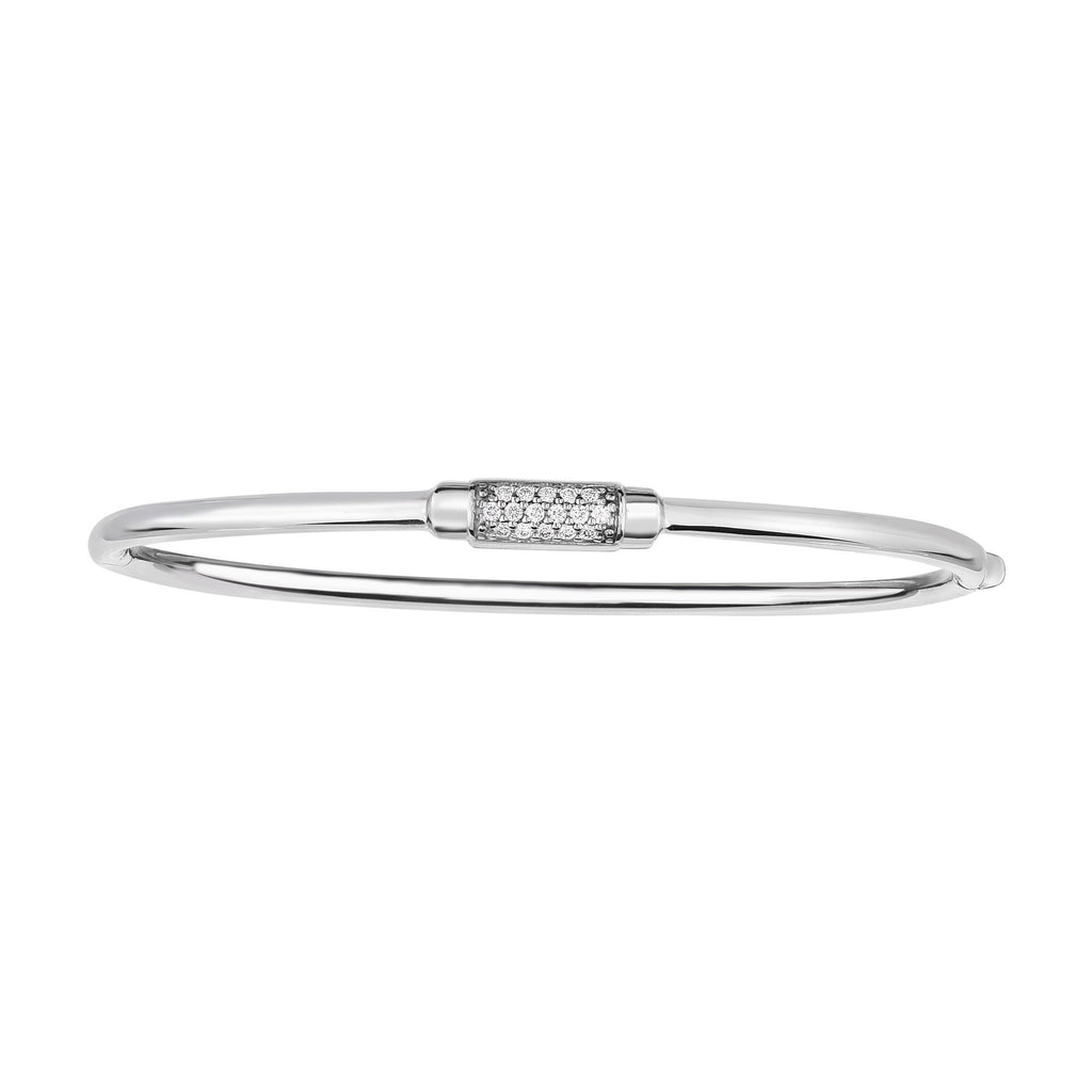 14kt 7 inches White Gold Shiny Domed Bangle with Center Element with 0.14ct. Diamond with Box Clasp