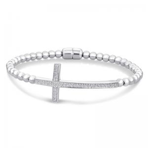 Sterling Silver and Steel Cross Bracelet with Diamonds