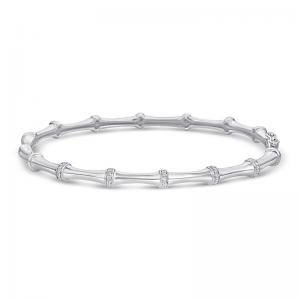 Sterling Silver and Steel Bamboo Bracelet with Diamonds