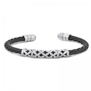 Sterling Silver and Steel Bracelet with Diamonds
