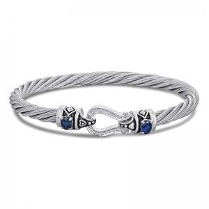 Sterling Silver and Steel Bracelet with Sapphires and Diamonds