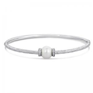 Sterling Silver and Steel Bracelet with Pearl and Diamonds