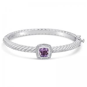 Sterling Silver and Steel Bracelet with Amethyst and Diamonds