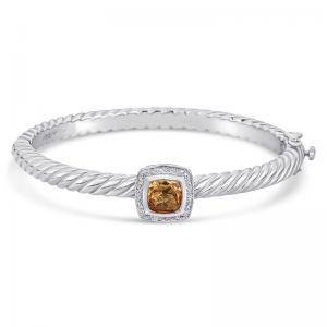 Sterling Silver and Steel Bracelet with Citrine and Diamonds