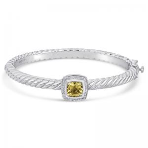 Sterling Silver and Steel Bracelet with Lemon Quartz and Diamonds
