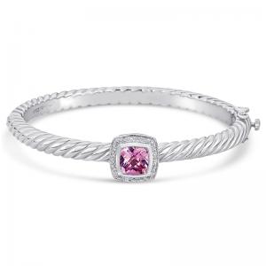 Sterling Silver and Steel Bracelet with Pink Quartz and Diamonds