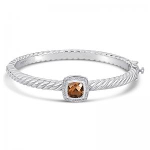 Sterling Silver and Steel Bracelet with Smoky Quartz and Diamonds