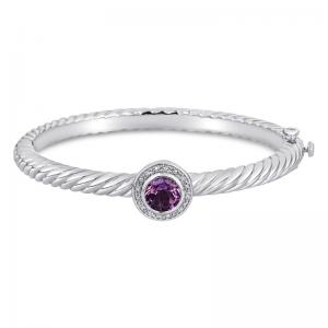 Sterling Silver and Steel Bracelet with Amethyst and Diamodns