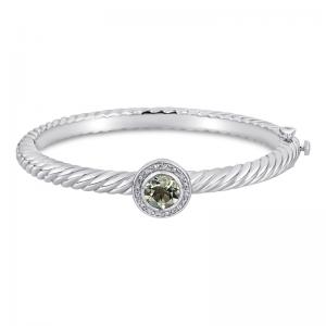 Sterling Silver and Steel Bracelet with Green Amethyst and Diamonds