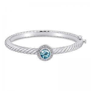 Sterling Silver and Steel Bracelet with Blue Topaz and Diamonds