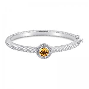 Sterling Silver and Steel Bracelet with Citrine and Diamonds