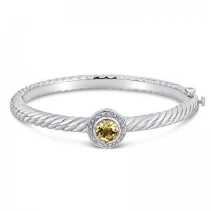 Sterling Silver and Steel Bracelet with Lemon Quartz and Diamonds