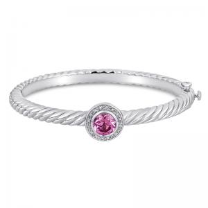 Sterling Silver and Steel Bracelet with Pink Quartz and Diamonds