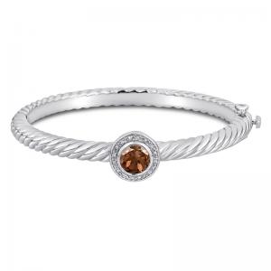 Sterling Silver and Steel Bracelet with Smoky Quartz and Diamonds