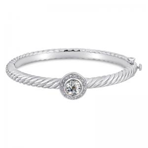Sterling Silver and Steel Bracelet with White Topaz and Diamonds