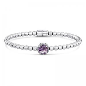 Sterling Silver & Steel Bracelet With Amethyst and Diamonds
