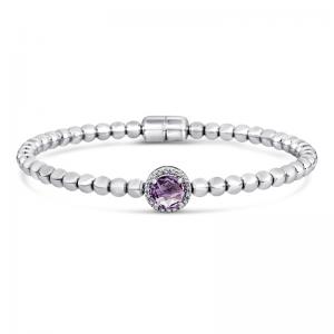 Sterling Silver & Steel Bracelet With Amethyst and Diamonds