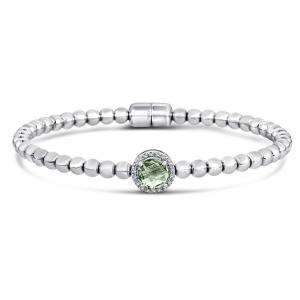 Sterling Silver and Steeel Bracelet with Green Amethyst and Diamonds