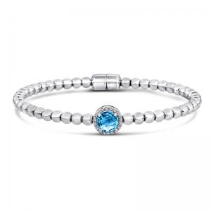 Sterling Silver and Steel Bracelet with Blue Topaz and Diamonds