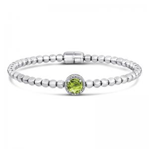 Sterling Silver and Steel Bracelet with Peridot and Diamonds