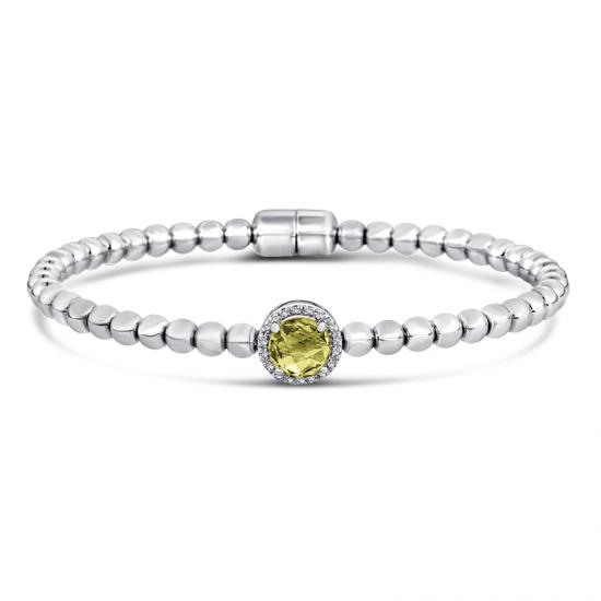 Sterling Silver and Steel Bracelet with Lemon Quartz and Diamonds